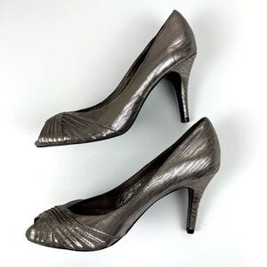 Adrianna Papell Women's 8.5 Silver Sparkling Heels Open Toe Party Stiletto Shoes